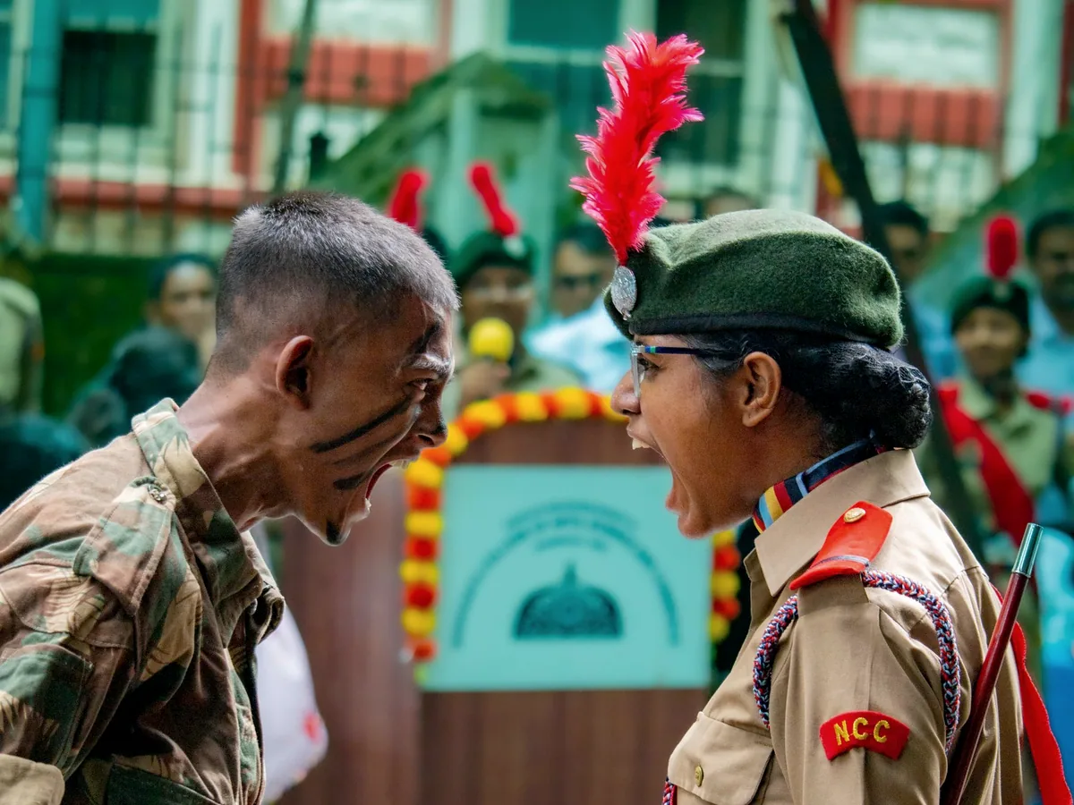 A cadet being inspected on parade - the bearing training is aimed at