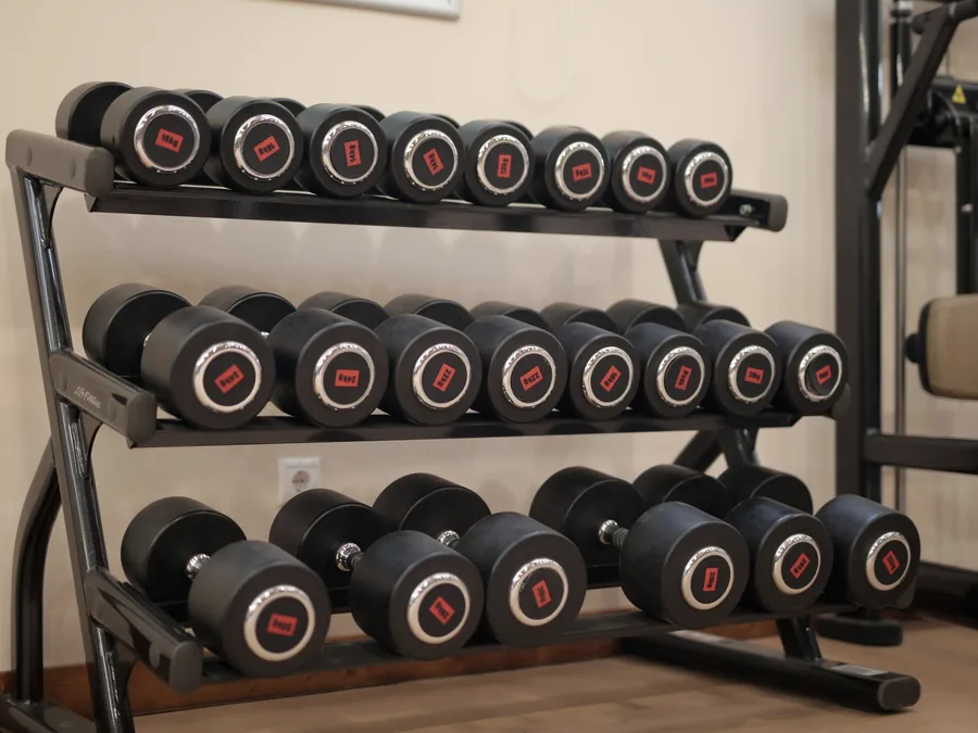 Dumbbells on a rack - the strength equipment used in conditioning work